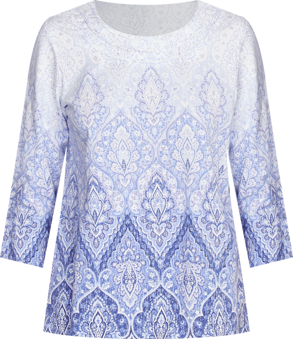 Women's Santa Fe Ombre Medallion Printed Crew Neck Top