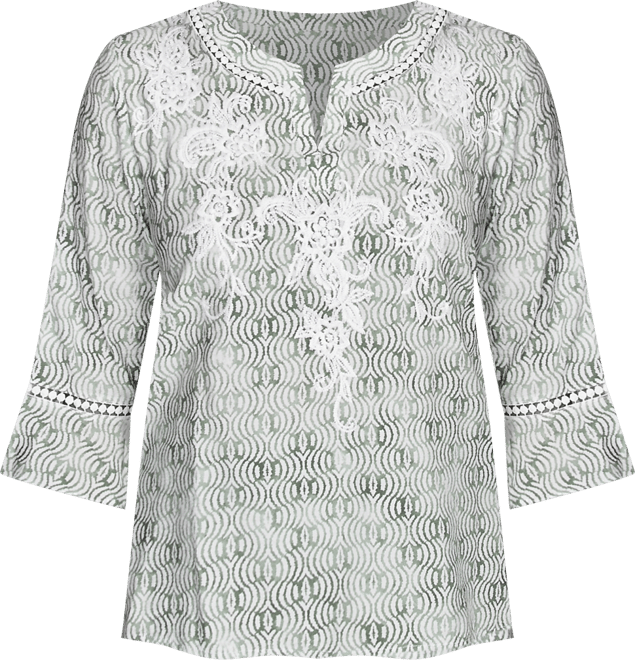 Women's Santa Fe Embroidered Geometric Flare Sleeve Top