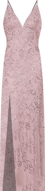 Women's Embellished Gown with Slit And Spaghetti Straps