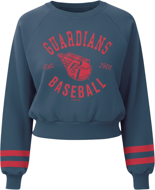 Women's Navy Cleveland Guardians Vintage Washed Cropped Pullover Sweatshirt