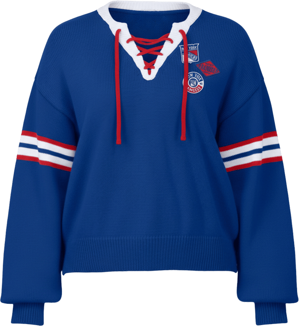 Women's Blue New York Rangers Cropped Lace-Up Sweater