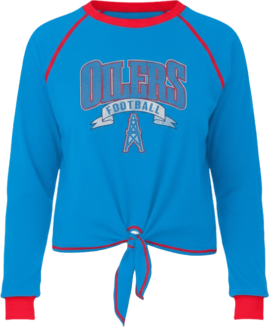 Women's Light Blue/Red Houston Oilers Tie-Front Long Sleeve Top