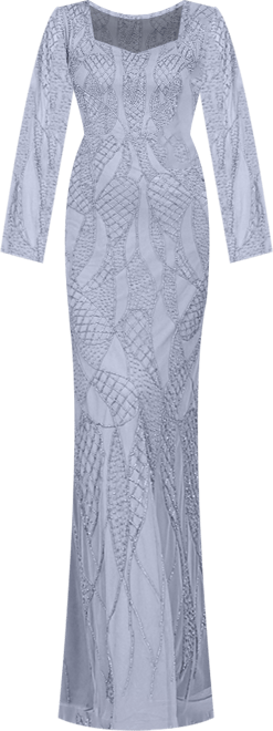 Women's V Neck Beaded Long Sleeve Dress