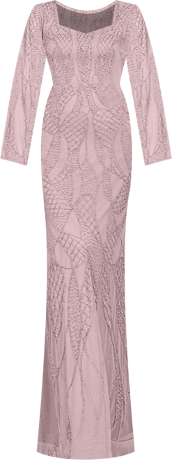 Women's V Neck Beaded Long Sleeve Dress
