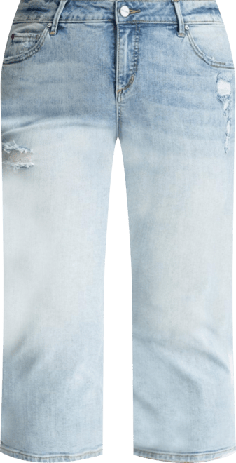 Plus Size Denim Mid Rise Straight Crop with Slit in 22.5" inseam