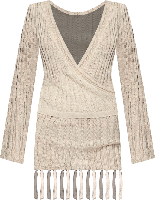 Women's Tassel Knit Wrap Mini Dress