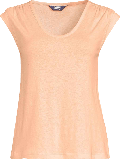 Women's Linen Blend Cap Sleeve Gathered Shoulder Tee