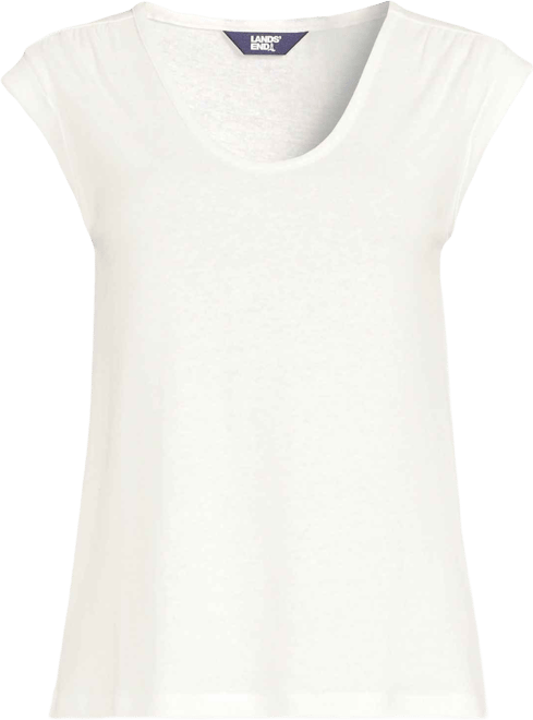 Women's Linen Blend Cap Sleeve Gathered Shoulder Tee