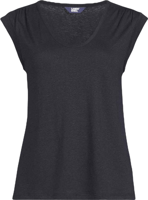 Women's Linen Blend Cap Sleeve Gathered Shoulder Tee