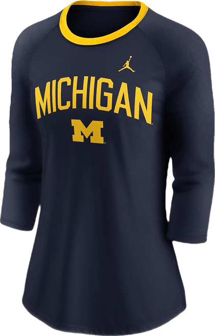 Women's&nbsp;Navy Michigan Wolverines Tri-Blend Raglan 3/4 Sleeve Top