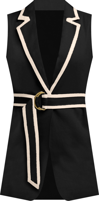 Women's Sleeveless Belted Vest with Contrast Detailing