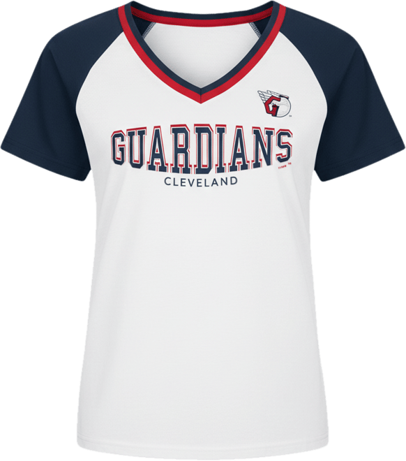 Women's White/Navy Cleveland Guardians Ball Park Raglan V-Neck T-Shirt