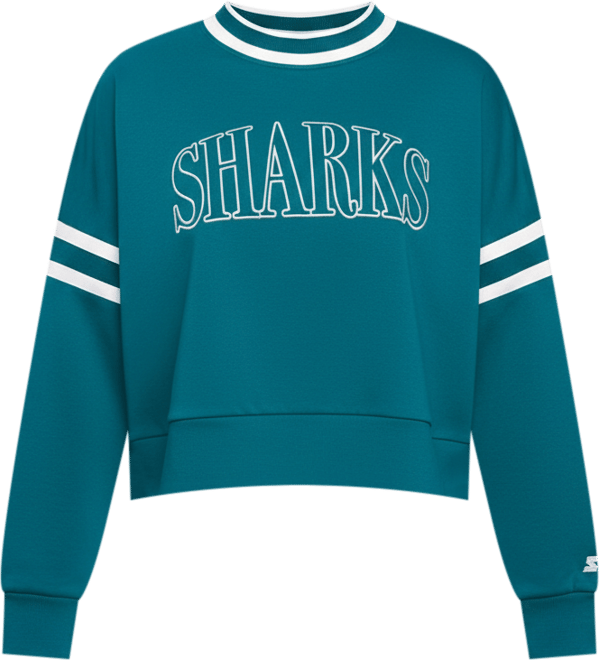 Women's Teal San Jose Sharks Power Play Cropped Pullover Sweatshirt