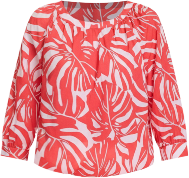 Women's Boat Neck Palm Statement Blouse
