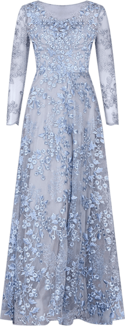 Women's Illusion Neckline, Long Sleeves Gown