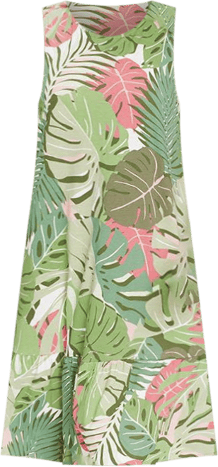Women's Sleeveless Jungle Leaf Print Dress