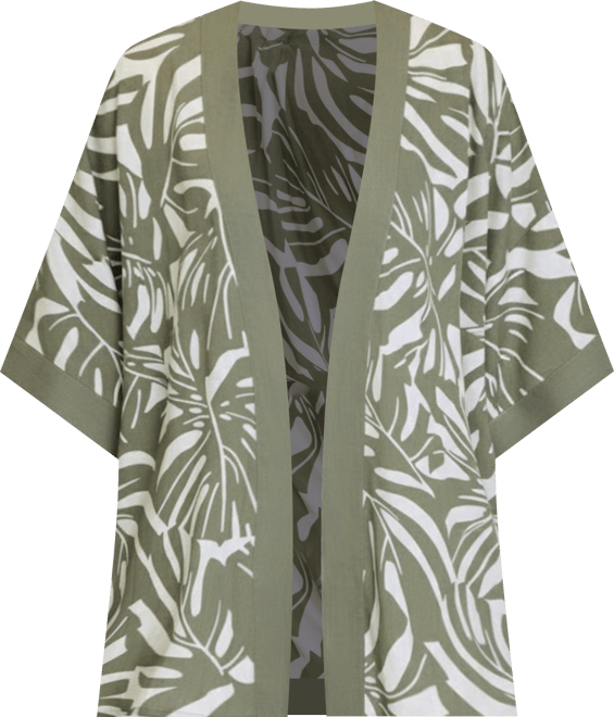 Women's Leaf Print Lightweight Kimono