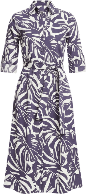 Women's Palm Print A-Line Midi Shirt Dress