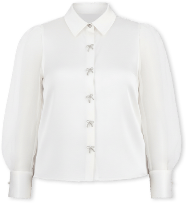 Plus Size Bow-Trim Bishop-Sleeve Blouse