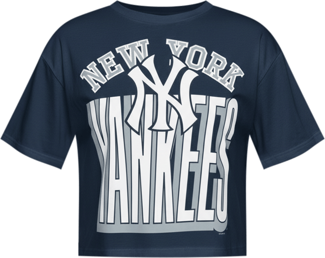 Women's Navy New York Yankees Play the Ball Boxy Cropped T-Shirt