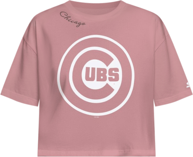 Women's Pink Chicago Cubs Play the Ball Boxy Cropped T-Shirt