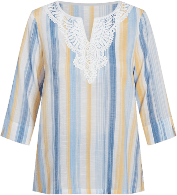 Women's Flower Power Striped Flower Detail Button Front Top