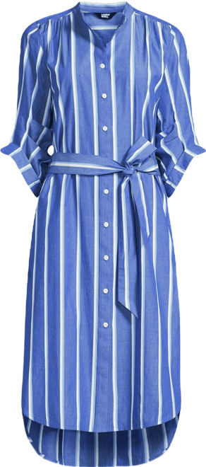 Lands' End Women's Poplin Oversized Puff Sleeve Midi Shirt Dress - Macy's