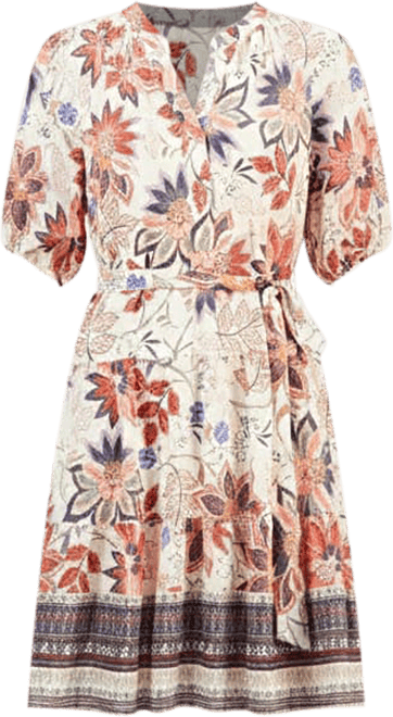 Women's Printed Puff-Sleeve Tie-Waist Dress
