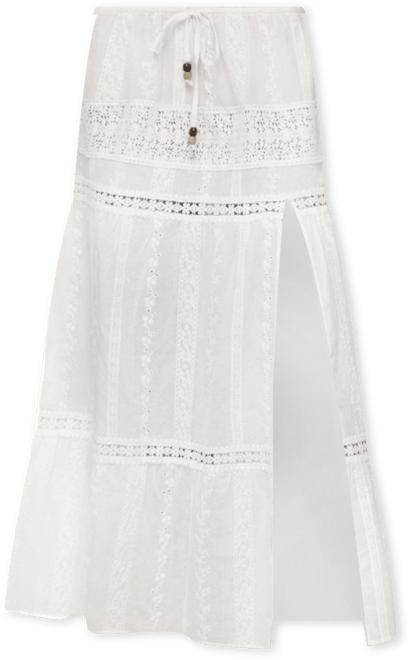 Women's Embroidered Cotton Lace Slitted Maxi Skirt