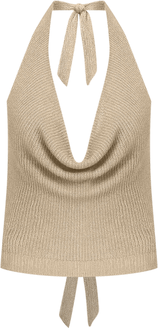 Women's Shiny Knit Cowl Neck Backless Top
