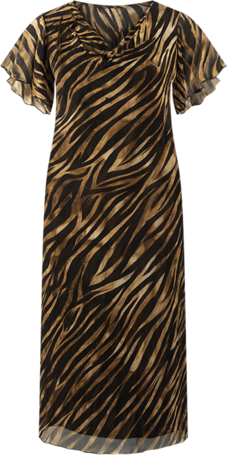 Women's Zebra Print Mesh Midi Dress