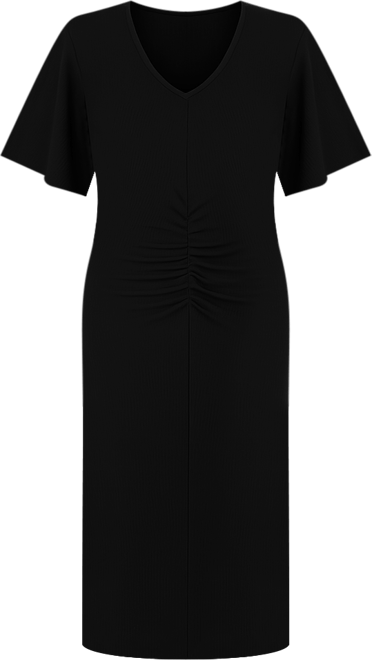 Women's Ruched Flutter Sleeve Midi Dress