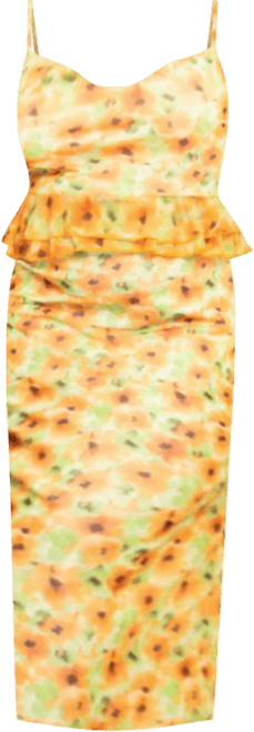 Women's Floral Print Peplum Midi Dress