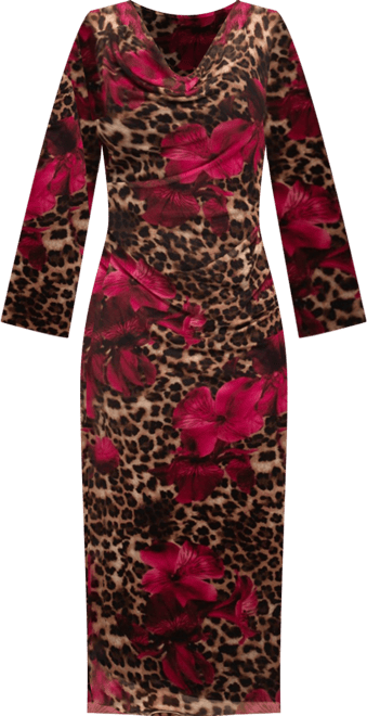 Women's Leopard Print Mesh Maxi Dress