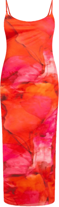 Women's Strappy Abstract Print Mesh Maxi Dress