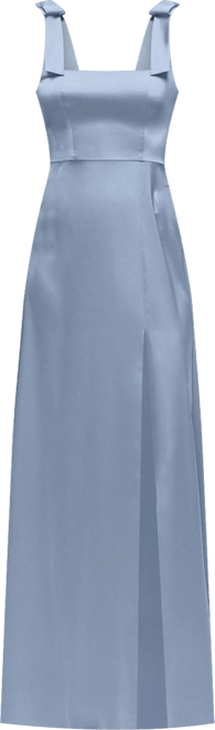 Women's Square Neck Fluid Satin Maxi Dress with Bow Straps