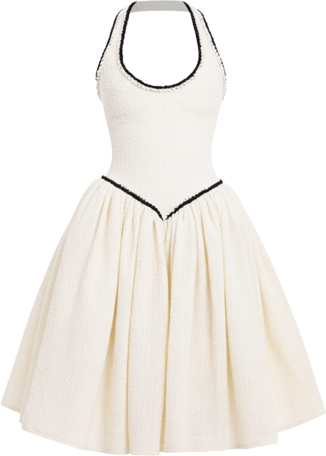 Women's Natalie U Neck Halter Drop Waist Tweed Midi Dress