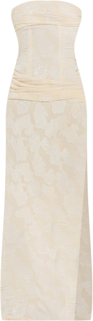 Women's Xatia Off White Jacquard Textured High Slit Maxi Dress