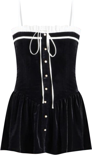 Women Olya Black and White Velvet A-Line Corset Mini Dress