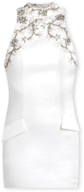 Women's Ori White Halter Neck Crystal Pearl Mini Dress