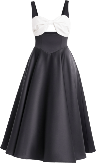 Women's Edda Black Maxi Gown with White Bow