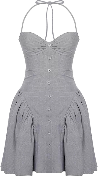 Women Melody Gray Stripe Halter Drop Waist Mini Dress