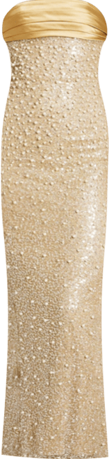 Women's Lainey Gold Satin Sequin Pearls Beaded Maxi Dress