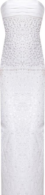 Women's Lainey White Satin Sequin Pearls Beaded Maxi Dress