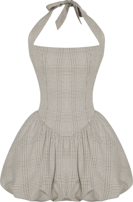 Women's Dacia Plaid Halter Lace-up Bubble Mini Dress
