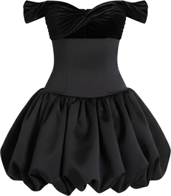 Women's Gabby Black Velvet Top Bubble Hem Mini Dress