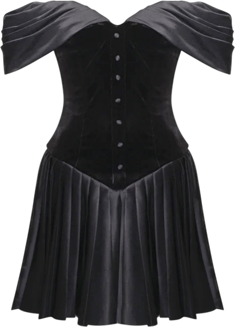 Women's Echo Black Velvet Off-shoulder Pleated Mini Dress
