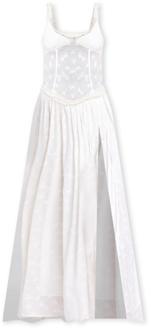 Women's Ulissa White Square Neck Jacquard Textured High Slit Maxi Dress