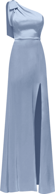 Women's Bow One-Shoulder Fluid Satin Maxi Dress with Full Skirt