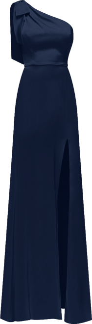 Women's Bow One-Shoulder Fluid Satin Maxi Dress with Full Skirt